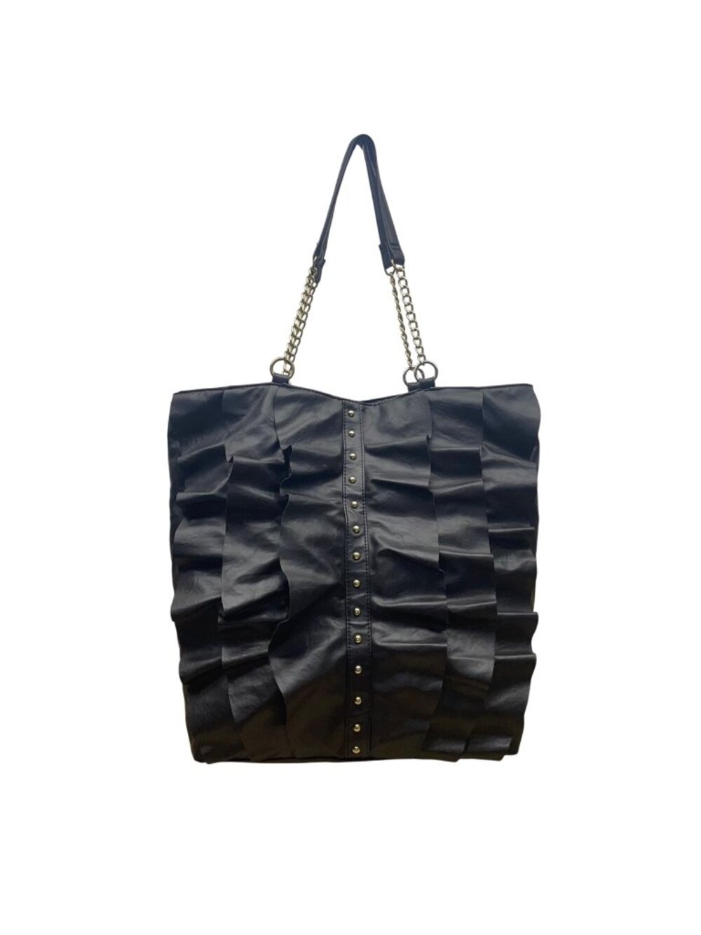 DSW Women’s Black Faux Leather Ruffle With Chain Straps Tote Bag